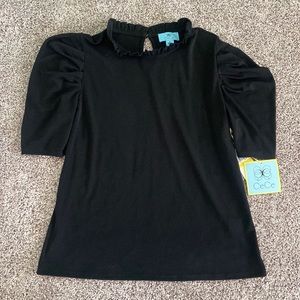 CeCe Black Ruffle Sleeve Blouse
